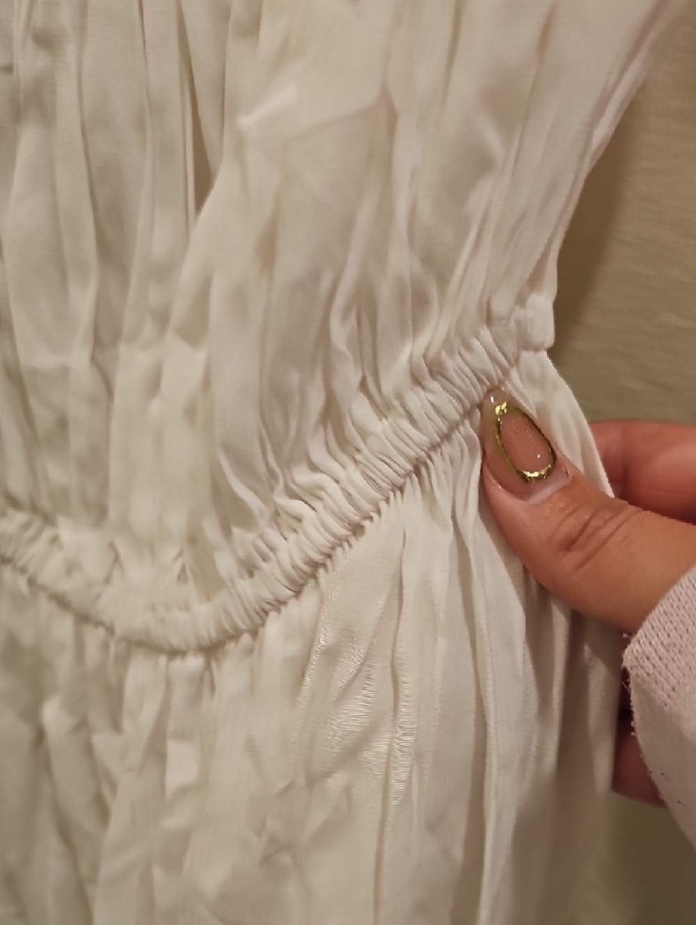 White Bohemian Maxi Dress with Ruching and Tie Detail - Picture 9 of 9